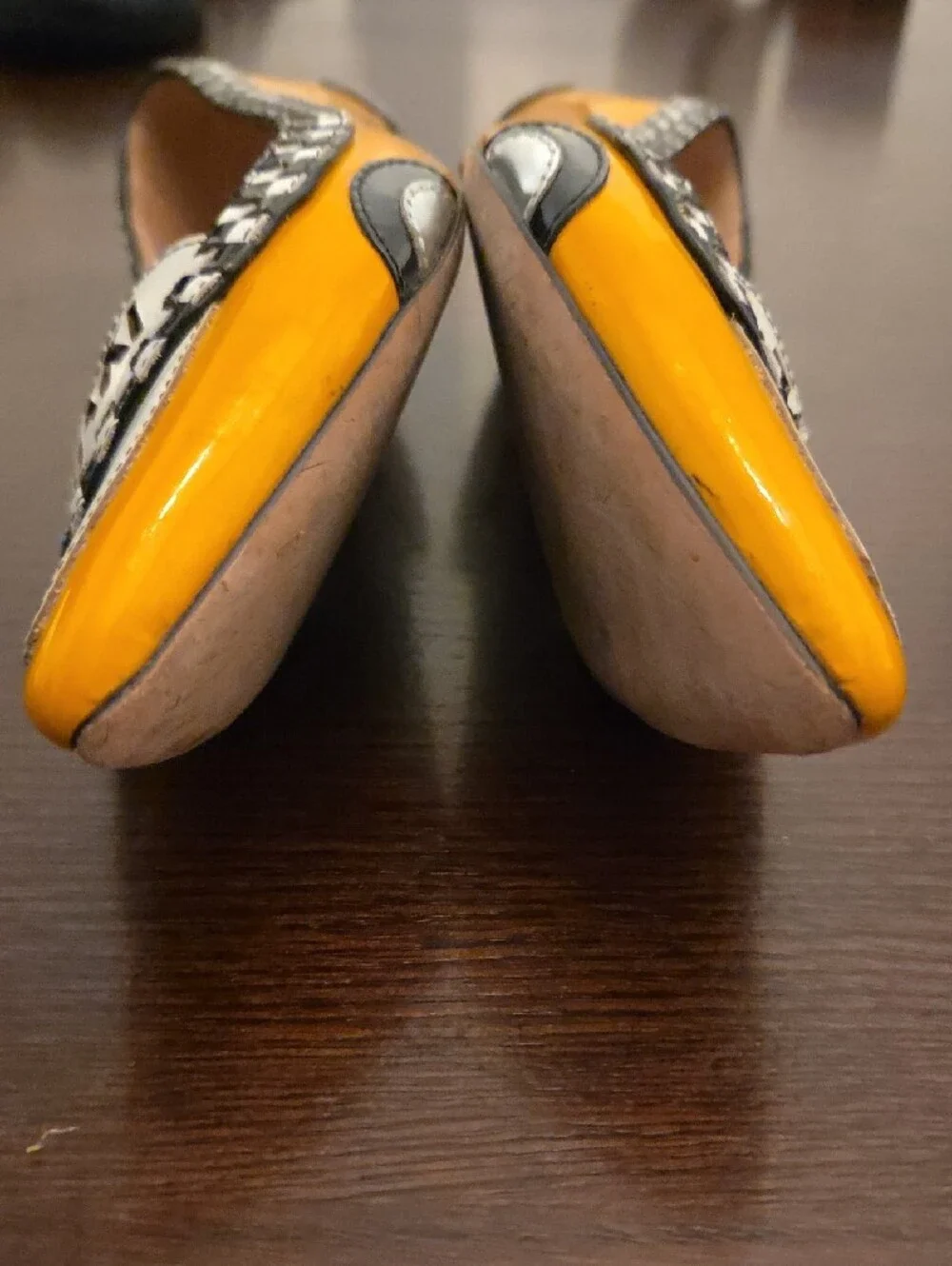 kate spade Yellow & White 'TAXI' Pointed Toe Flats with Check Trim